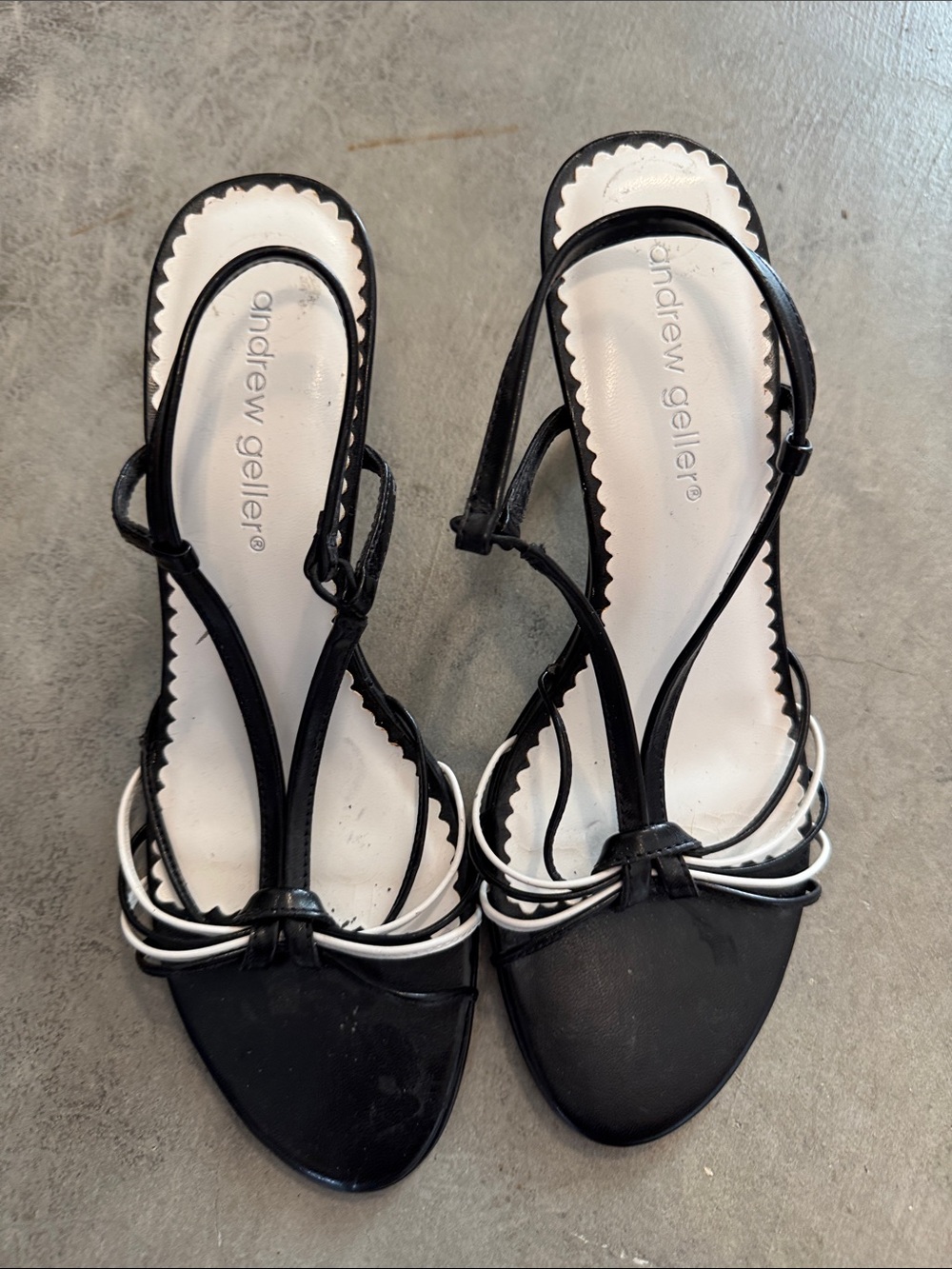 Andrew Geller Black and White Strappy T‑Strap Heels